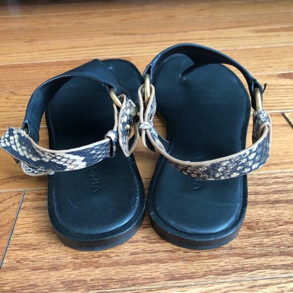VINCE PHARIS Thong Leather Black Tan Sandals Women’s Size 7.5 - Picture 5 of 10